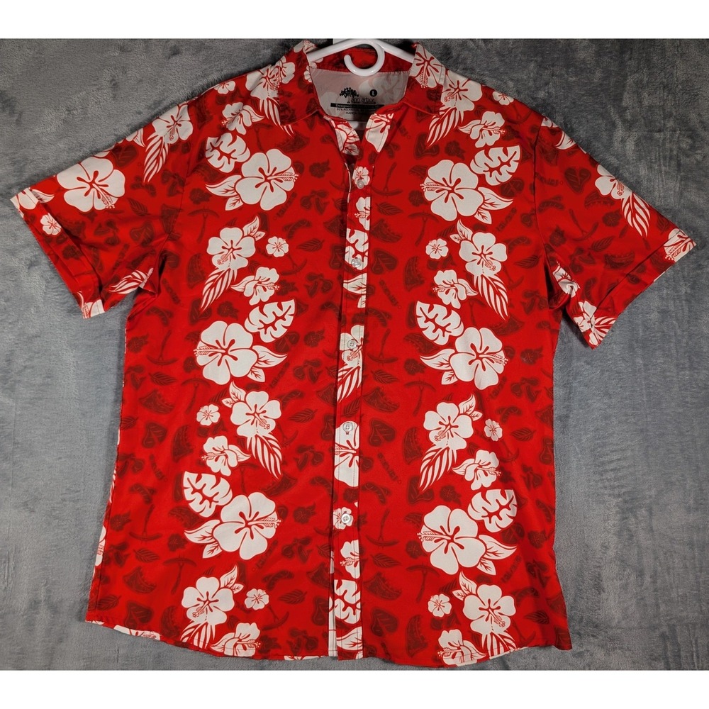 Ann Arbor T-Shirt Co.‎ Men's Floral Hawaiian Shirt Red Hibiscus Button Up Large